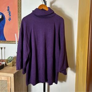Eileen Fisher L Merino Wool Turtleneck Tunic‎ Sweater Italian Yarn Poncho Purple